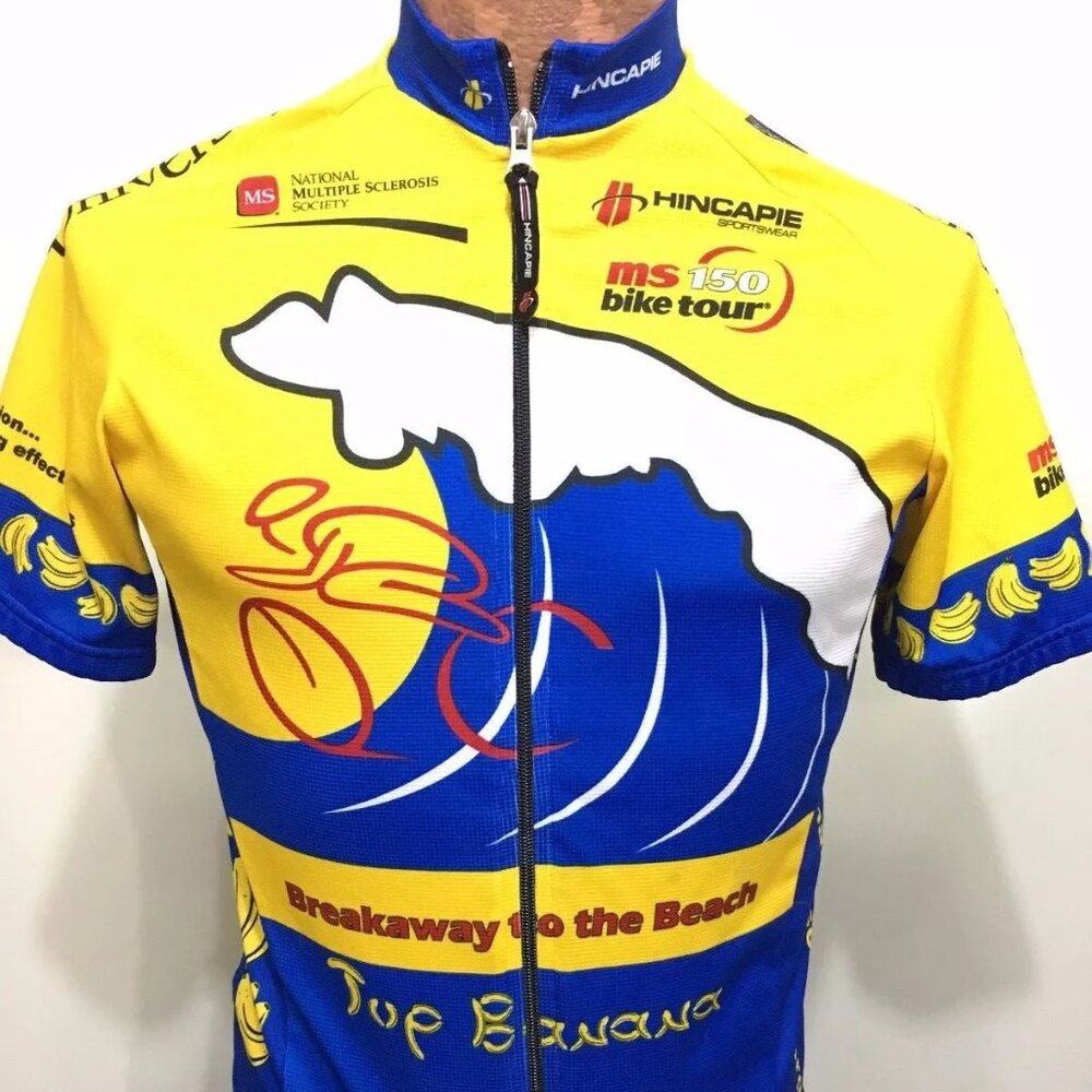 Hincapie S Short-Sleeve Bike Jersey Green Blue Yellow Full Zip Top Banana